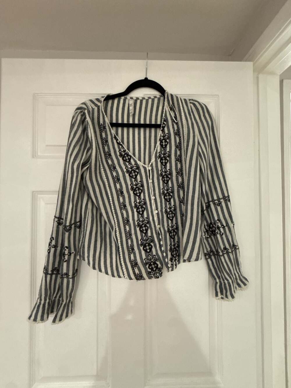 Zara TRF Collection Striped Embroidered Button-Down Blouse Size S